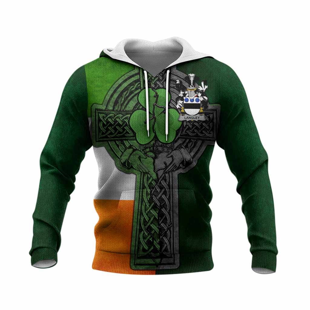 Langley Irish Coat of Arms Knit Hoodie with Shamrock Celtic Cross