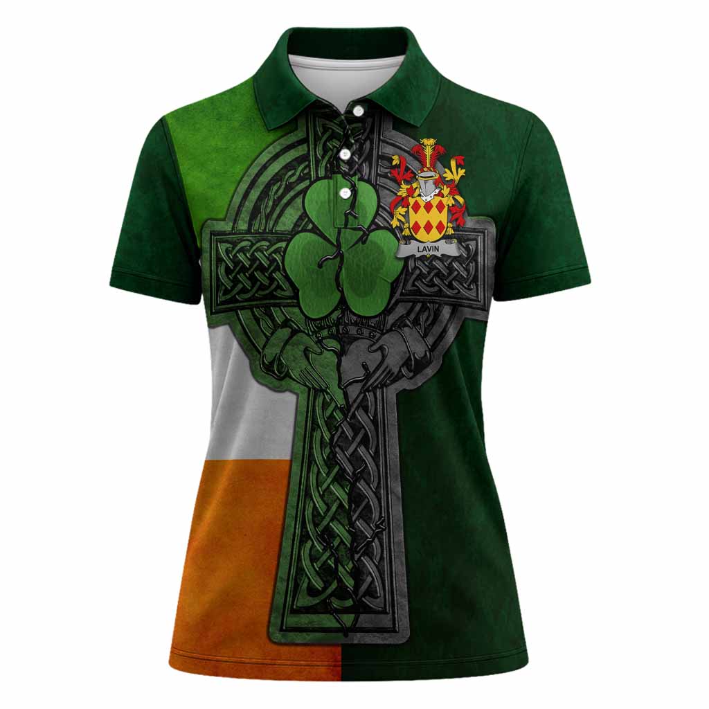 Lavin Irish Coat of Arms Women's Polo Shirt with Shamrock Celtic Cross