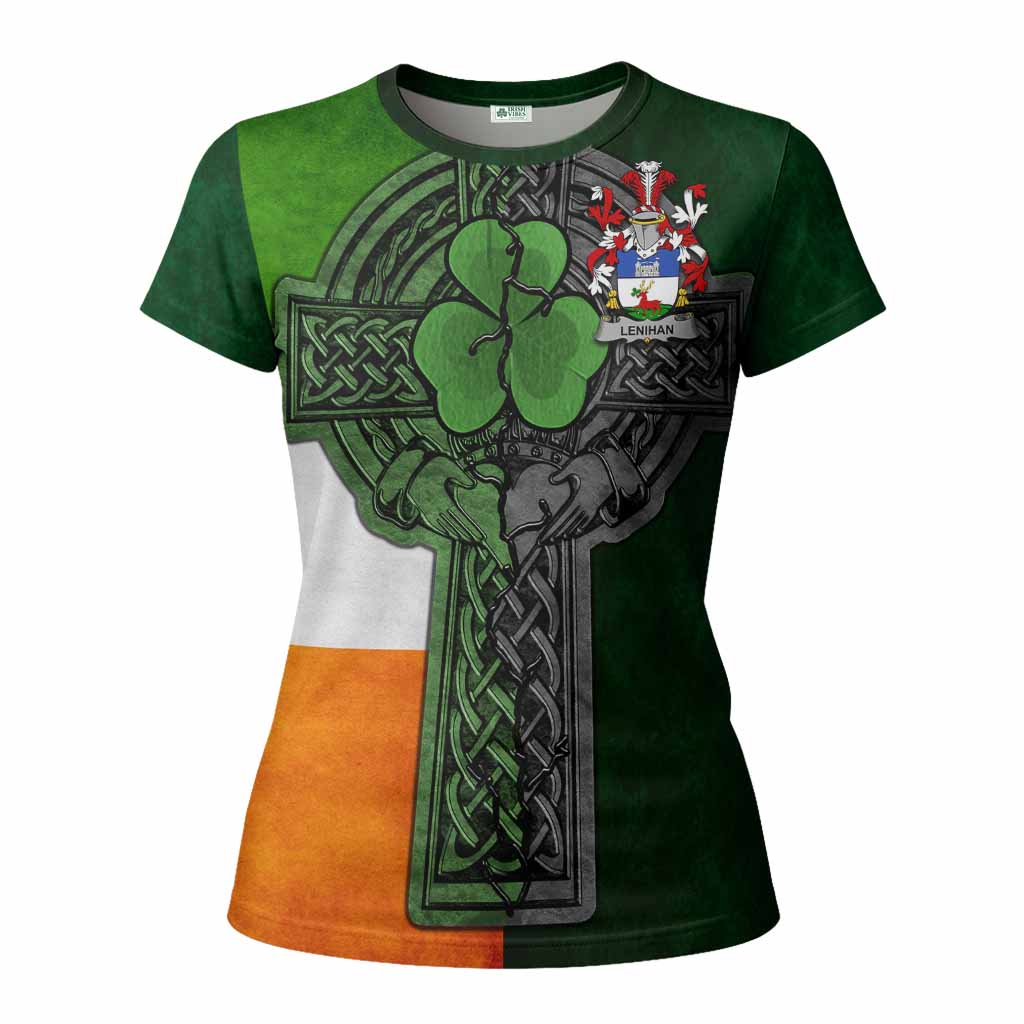 Lenihan Irish Coat of Arms Women's T-shirt with Shamrock Celtic Cross