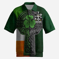 Ley Irish Coat of Arms Men's Knit Polo Shirt with Shamrock Celtic Cross