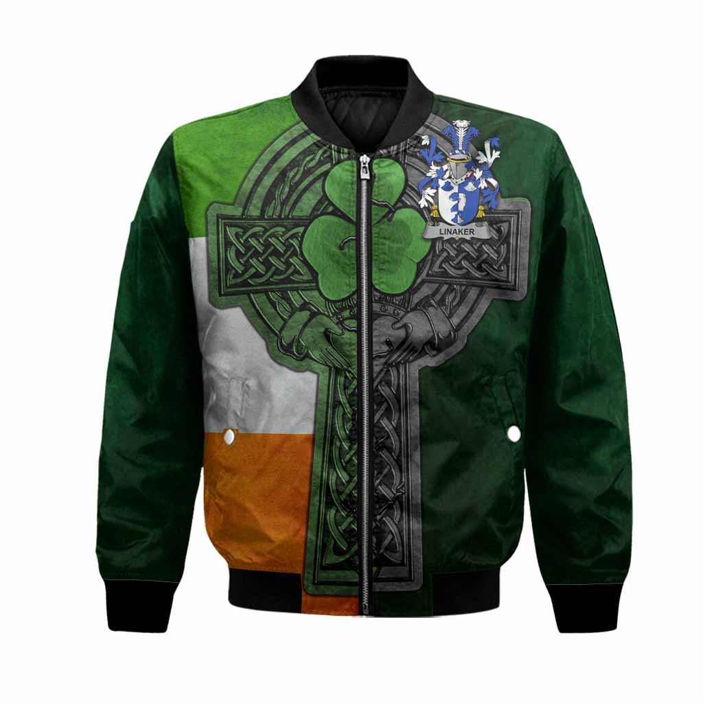 Linaker Irish Coat of Arms Bomber Jacket with Shamrock Celtic Cross