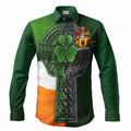 Logan Irish Coat of Arms Men’s Casual Long Sleeve Button-Up Shirt with Shamrock Celtic Cross