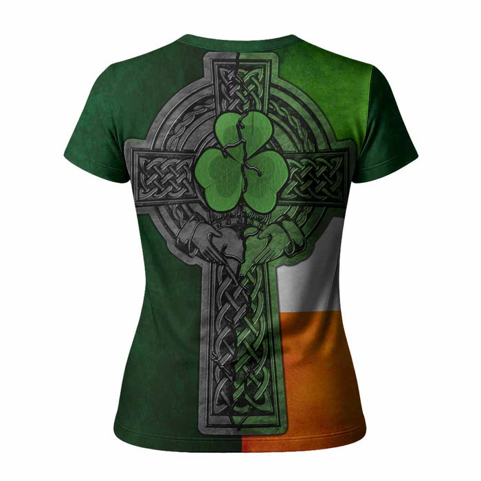 Lovett Irish Coat of Arms Women's T-shirt with Shamrock Celtic Cross