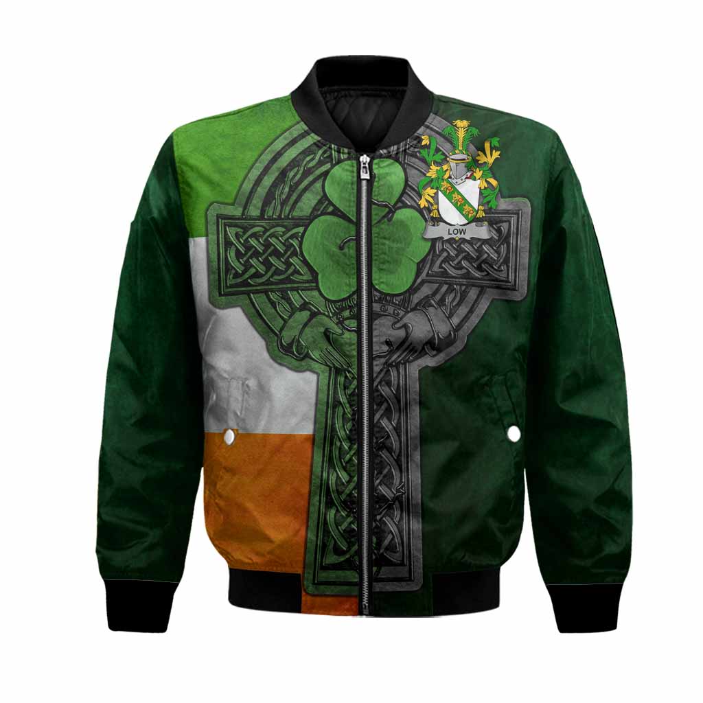 Low Irish Coat of Arms Bomber Jacket with Shamrock Celtic Cross