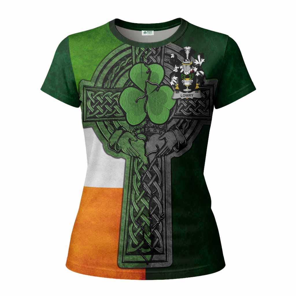 Lowry Irish Coat of Arms Women's T-shirt with Shamrock Celtic Cross