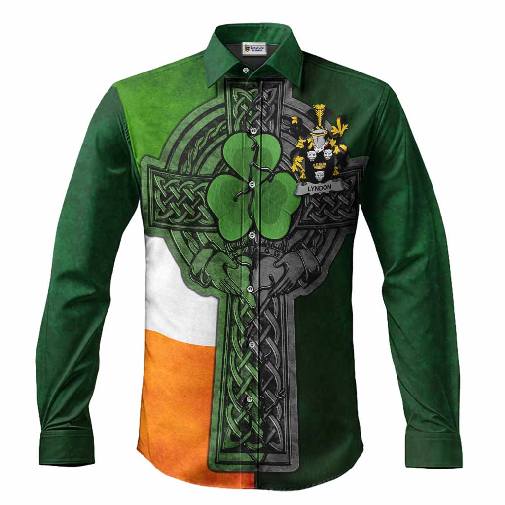 Lyndon Irish Coat of Arms Men’s Casual Long Sleeve Button-Up Shirt with Shamrock Celtic Cross