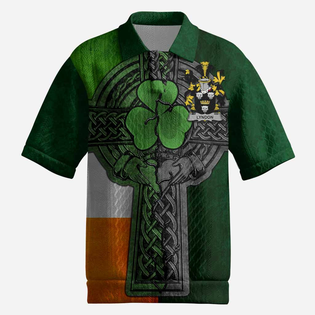 Lyndon Irish Coat of Arms Men's Knit Polo Shirt with Shamrock Celtic Cross