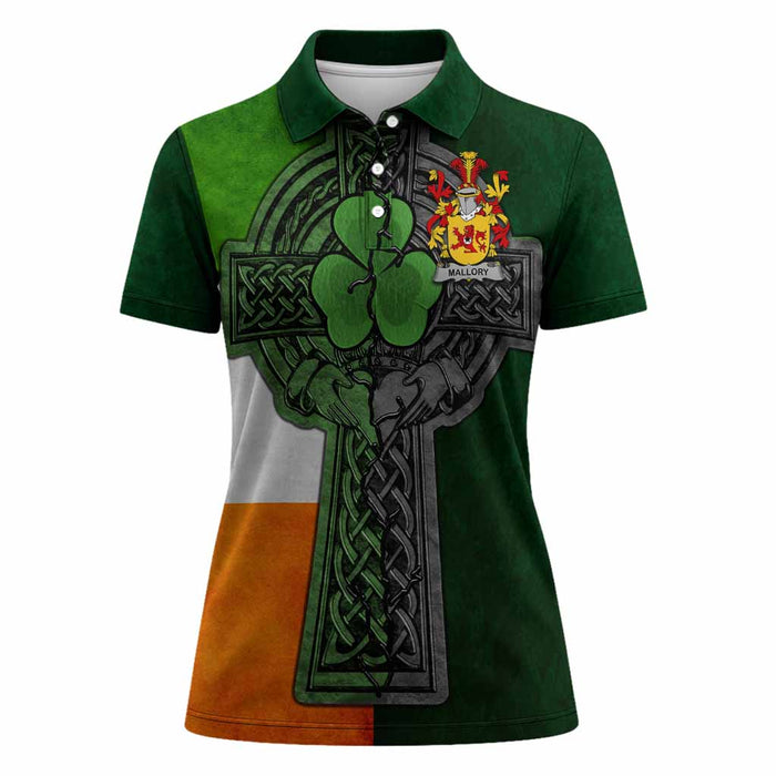 Mallory Irish Coat of Arms Women's Polo Shirt with Shamrock Celtic Cross