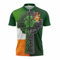 Mallory Irish Coat of Arms Zipper Polo Shirt with Shamrock Celtic Cross