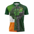 Malone Irish Coat of Arms Zipper Polo Shirt with Shamrock Celtic Cross