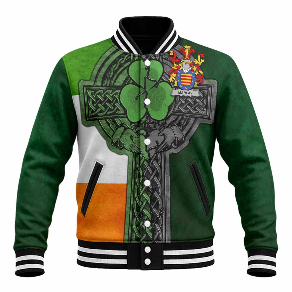Marlay Irish Coat of Arms Baseball Jacket with Shamrock Celtic Cross