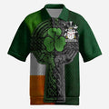 McAlindon Irish Coat of Arms Men's Knit Polo Shirt with Shamrock Celtic Cross