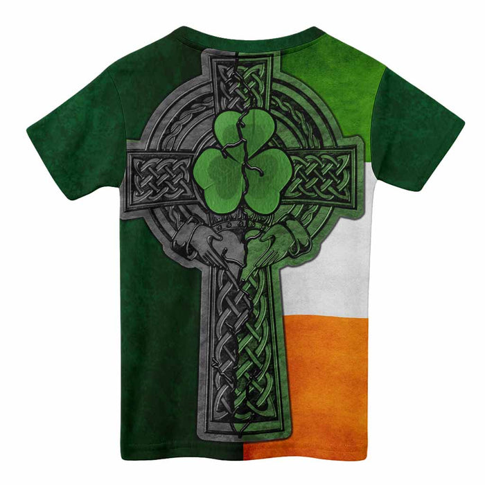 McCarron Irish Coat of Arms Kids' T-shirt with Shamrock Celtic Cross