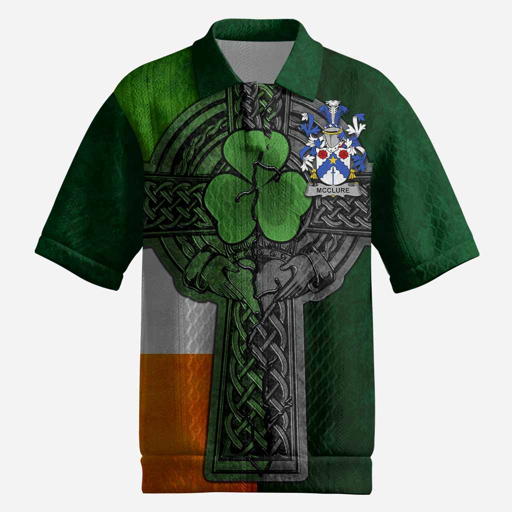 McClure Irish Coat of Arms Men's Knit Polo Shirt with Shamrock Celtic Cross