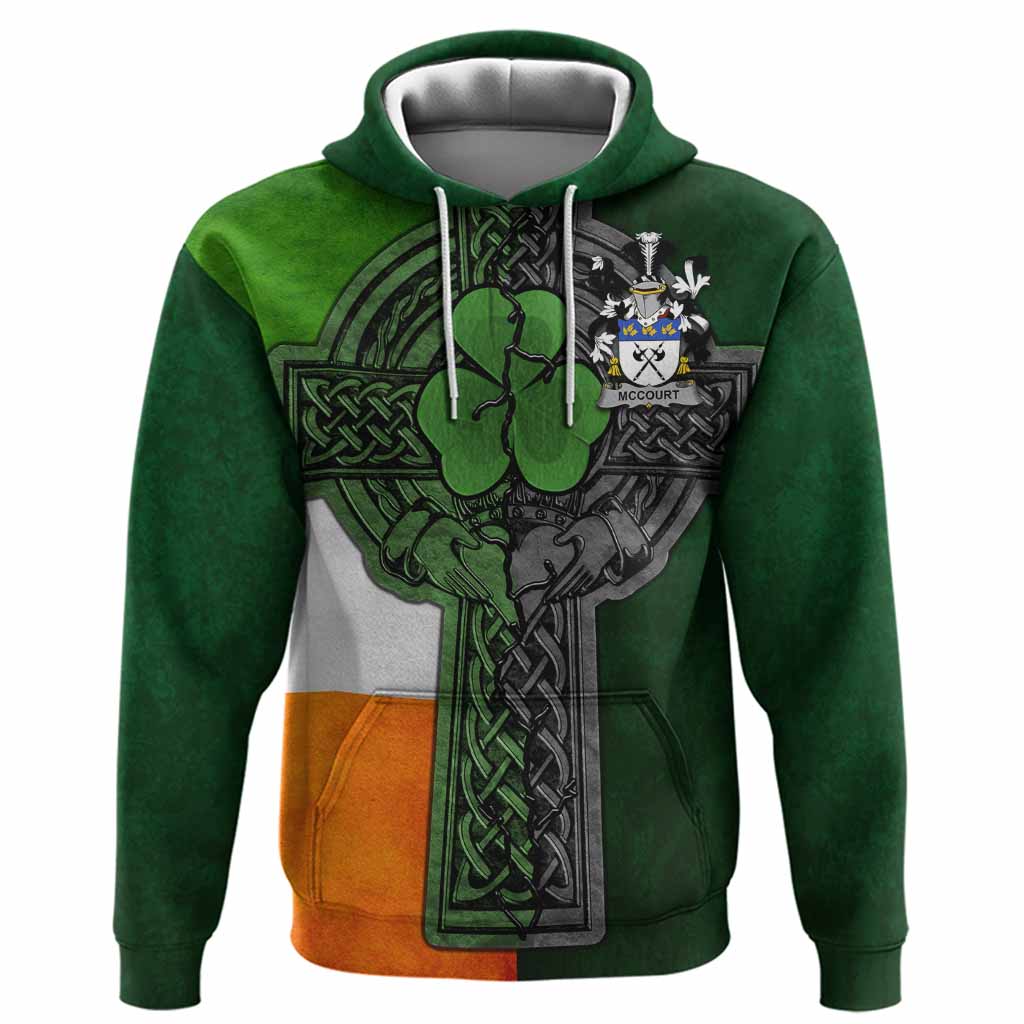 McCourt Irish Coat of Arms Hoodie with Shamrock Celtic Cross