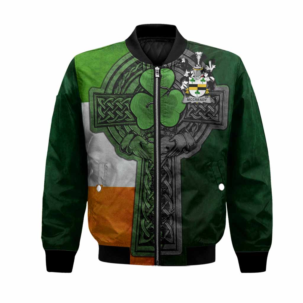 McCready Irish Coat of Arms Bomber Jacket with Shamrock Celtic Cross