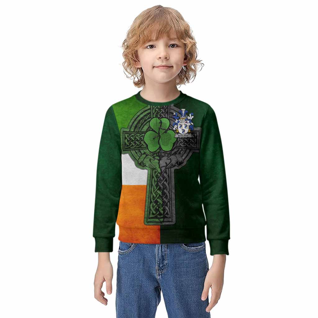 McElroy Irish Coat of Arms Kids' Sweater with Shamrock Celtic Cross