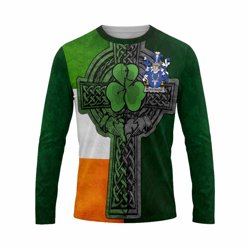 McFetridge Irish Coat of Arms Long Sleeve T-shirt with Shamrock Celtic Cross