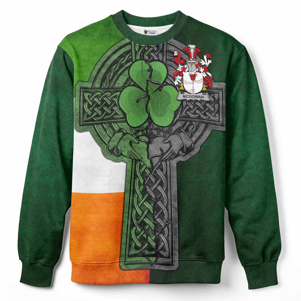 McGowan Irish Coat of Arms Sweatshirt with Shamrock Celtic Cross