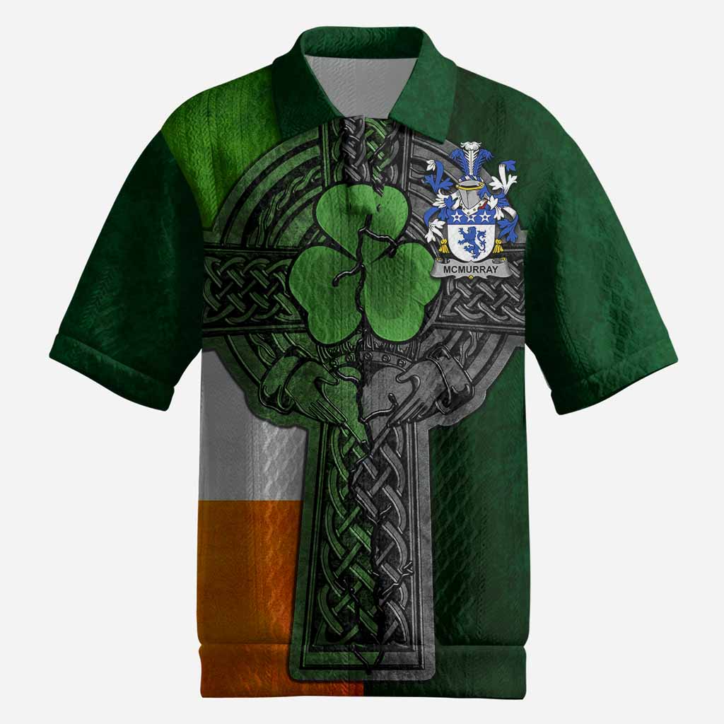McMurray Irish Coat of Arms Men's Knit Polo Shirt with Shamrock Celtic Cross