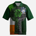 McRery Irish Coat of Arms Men's Knit Polo Shirt with Shamrock Celtic Cross