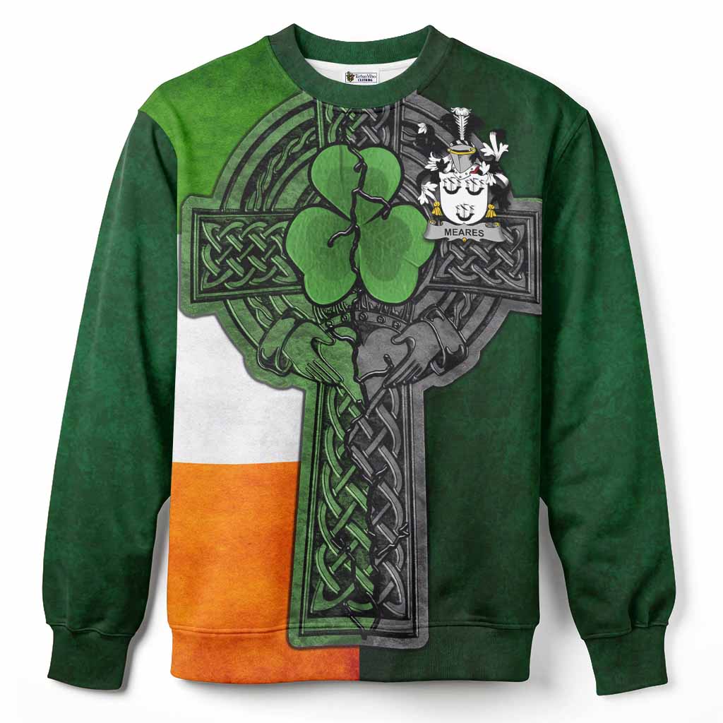 Meares Irish Coat of Arms Sweatshirt with Shamrock Celtic Cross
