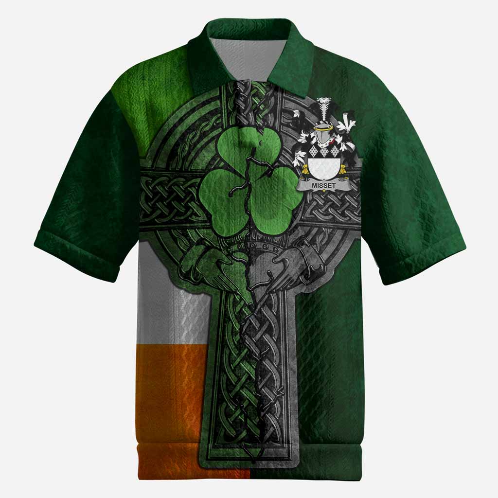 Misset Irish Coat of Arms Men's Knit Polo Shirt with Shamrock Celtic Cross