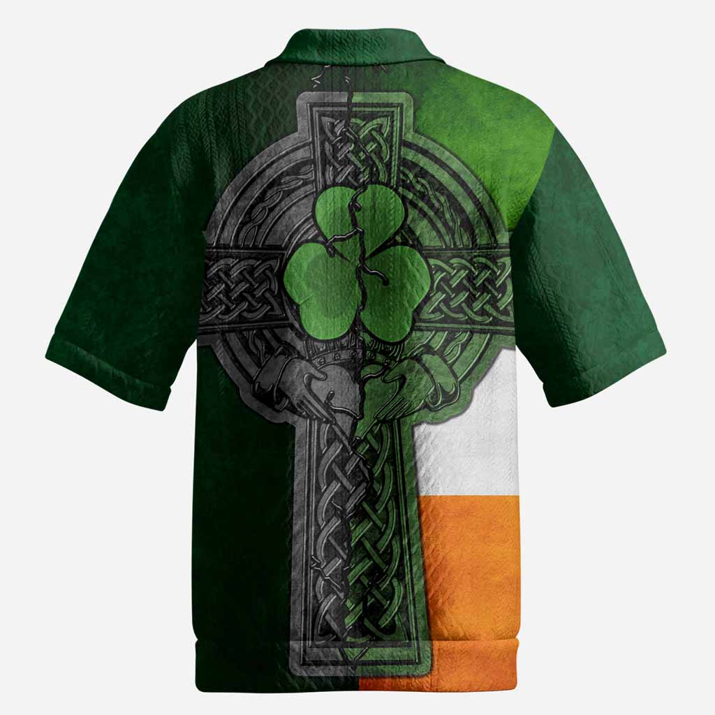 Mitchell Irish Coat of Arms Men's Knit Polo Shirt with Shamrock Celtic Cross
