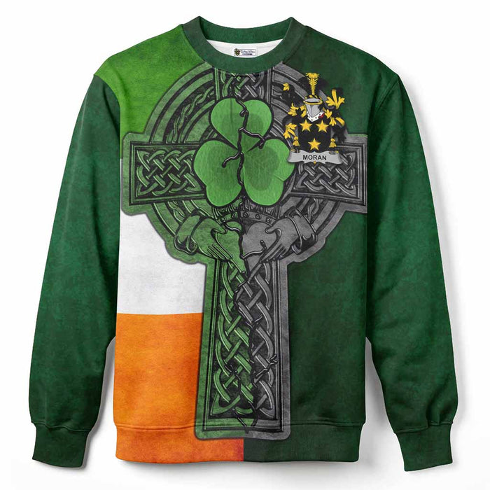 Moran Irish Coat of Arms Sweatshirt with Shamrock Celtic Cross