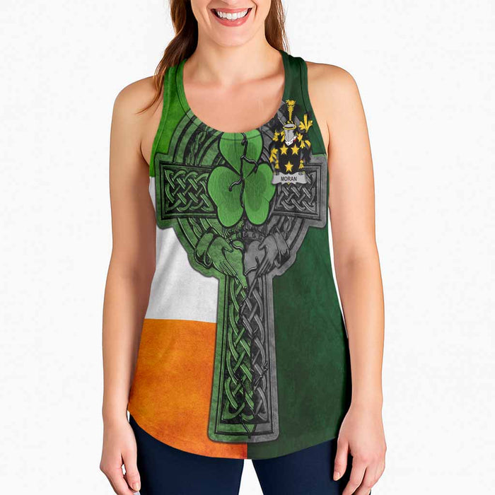 Moran Irish Coat of Arms Women's Racerback Tank Top with Shamrock Celtic Cross