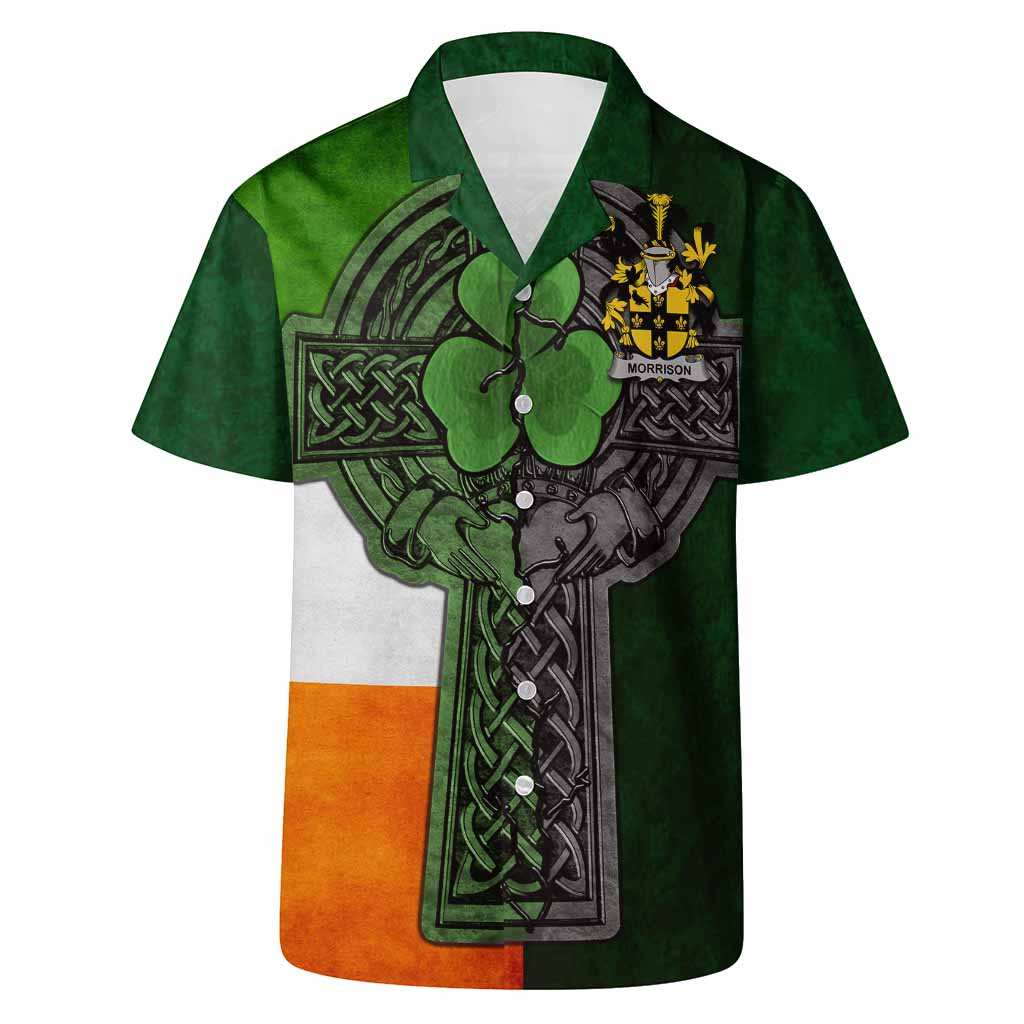 Morrison Irish Coat of Arms Hawaiian Shirt with Shamrock Celtic Cross