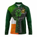 Morrison Irish Coat of Arms Long Sleeve Polo Shirt with Shamrock Celtic Cross