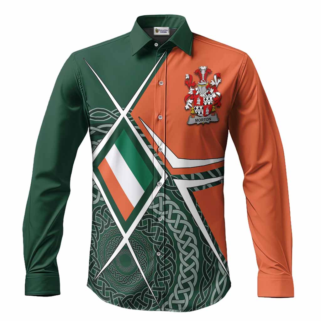 Morton Irish Coat of Arms Men’s Casual Long Sleeve Button-Up Shirt Celtic Geometry