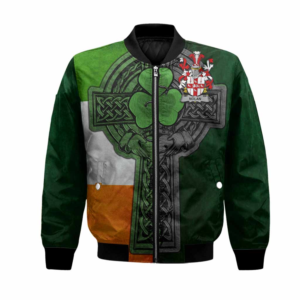 Nolan Irish Coat of Arms Bomber Jacket with Shamrock Celtic Cross
