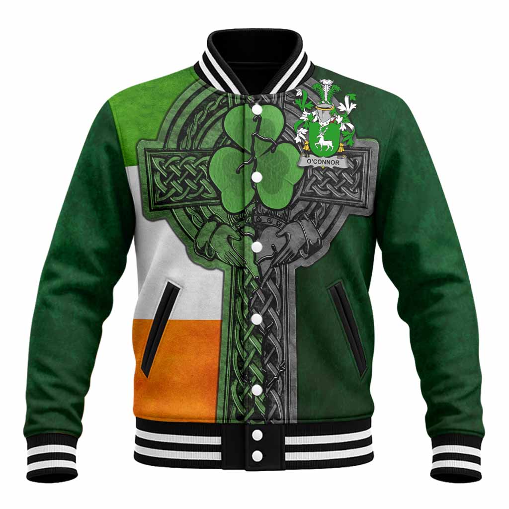 O'Connor 2 Irish Coat of Arms Baseball Jacket with Shamrock Celtic Cross