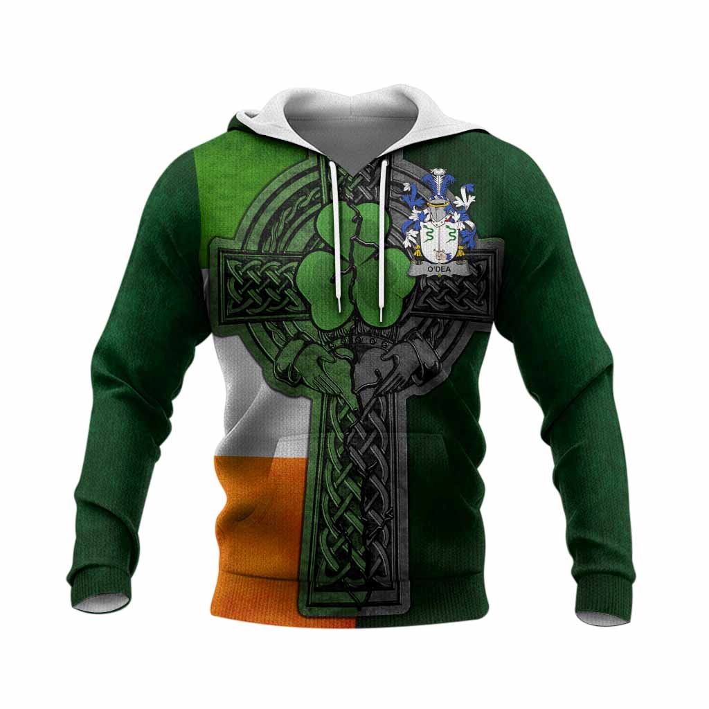 O'Dea Irish Coat of Arms Knit Hoodie with Shamrock Celtic Cross