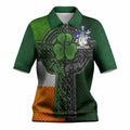 O'Dea Irish Coat of Arms Women's Knit Polo Shirt with Shamrock Celtic Cross