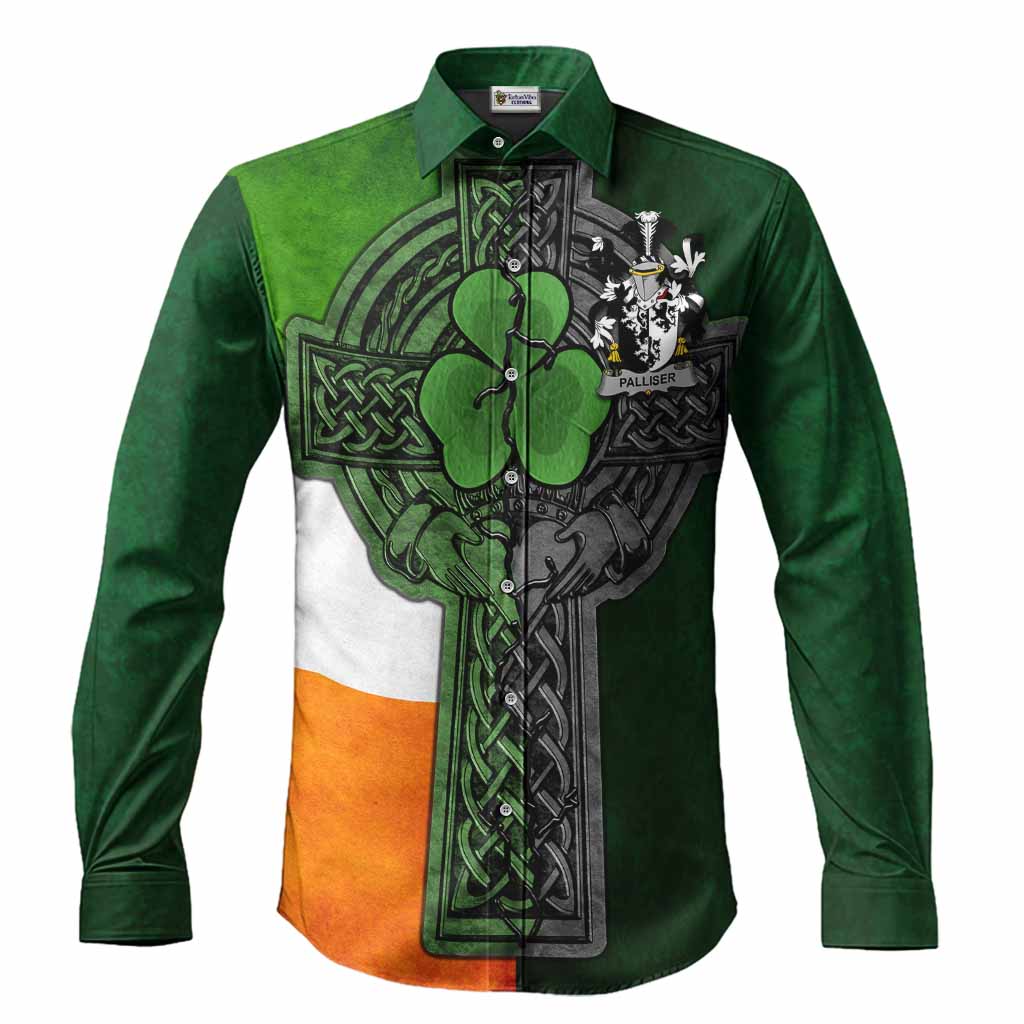 Palliser Irish Coat of Arms Men’s Casual Long Sleeve Button-Up Shirt with Shamrock Celtic Cross