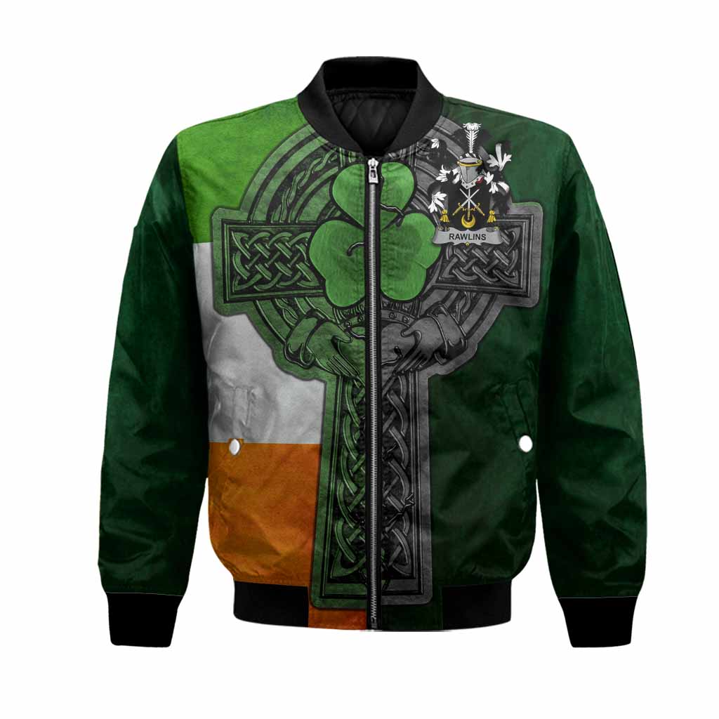 Rawlins Irish Coat of Arms Bomber Jacket with Shamrock Celtic Cross