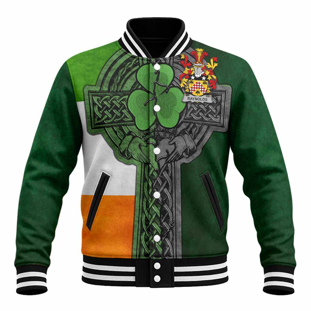 Raynolds Irish Coat of Arms Baseball Jacket with Shamrock Celtic Cross