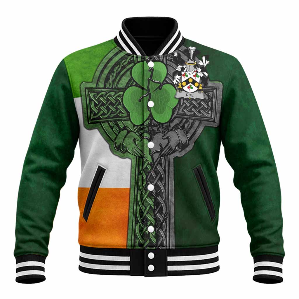 Roe Irish Coat of Arms Baseball Jacket with Shamrock Celtic Cross