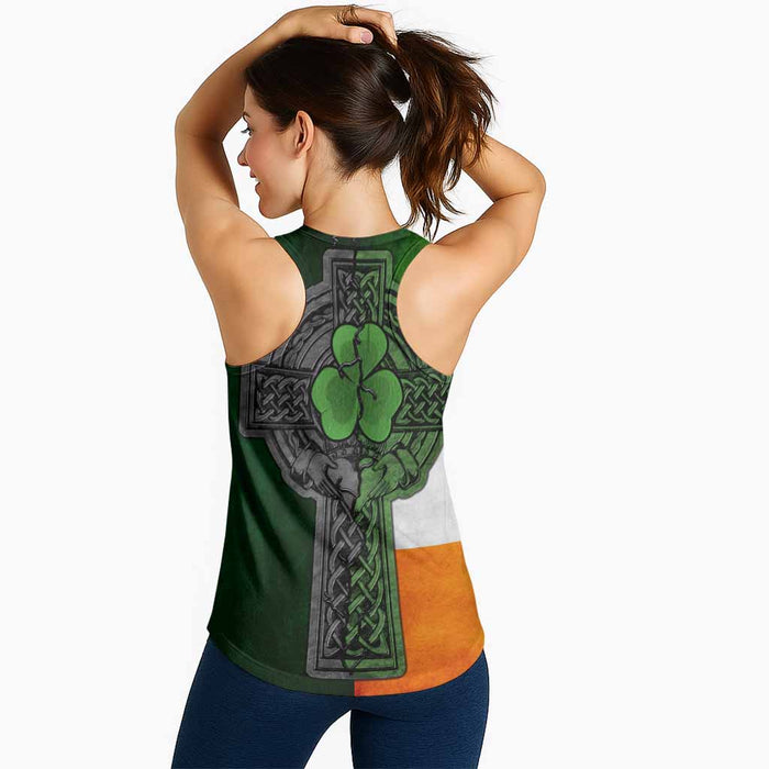 Rogan Irish Coat of Arms Women's Racerback Tank Top with Shamrock Celtic Cross