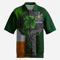 Ryder Irish Coat of Arms Men's Knit Polo Shirt with Shamrock Celtic Cross