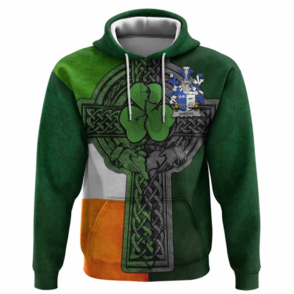 Sheehy Irish Coat of Arms Hoodie with Shamrock Celtic Cross