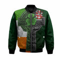 Shortall Irish Coat of Arms Bomber Jacket with Shamrock Celtic Cross