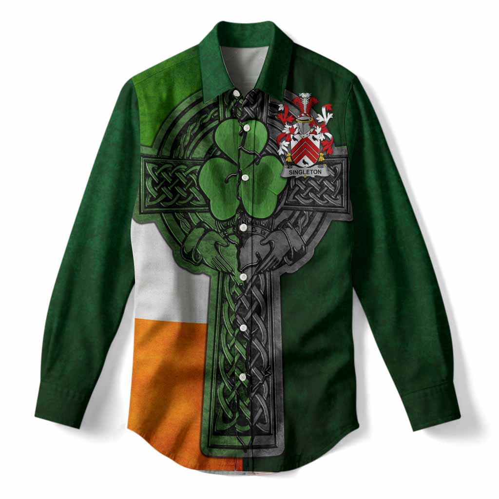 Singleton Irish Coat of Arms Women’s Casual Shirt with Shamrock Celtic Cross