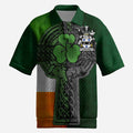 Staples Irish Coat of Arms Men's Knit Polo Shirt with Shamrock Celtic Cross