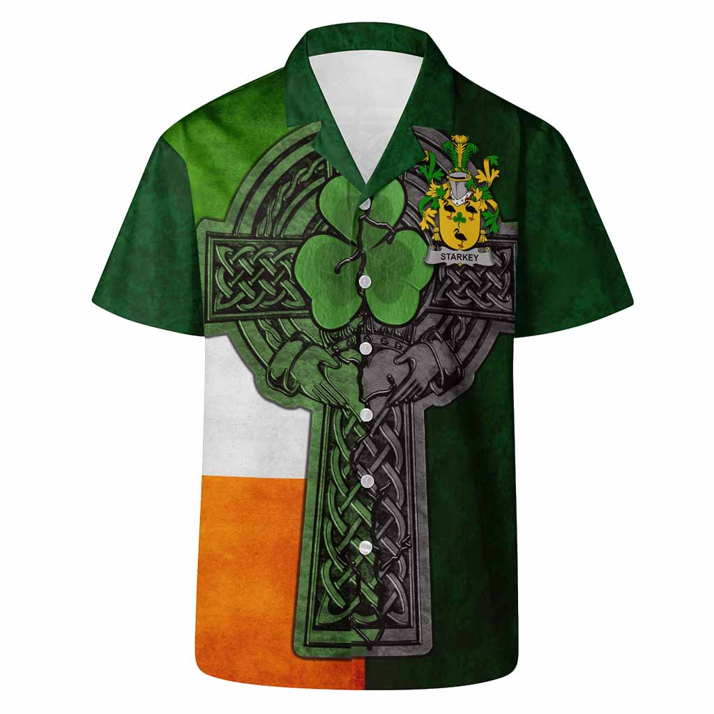 Starkey Irish Coat of Arms Hawaiian Shirt with Shamrock Celtic Cross