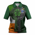 Stevenson Irish Coat of Arms Women's Knit Polo Shirt with Shamrock Celtic Cross