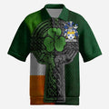 Stone Irish Coat of Arms Men's Knit Polo Shirt with Shamrock Celtic Cross